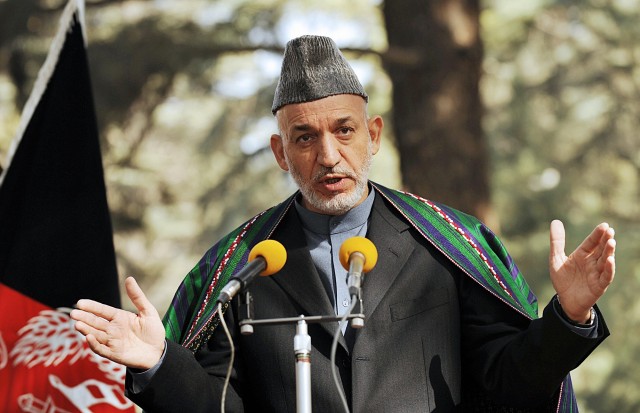 Afghan President Hamid Karzai addresses