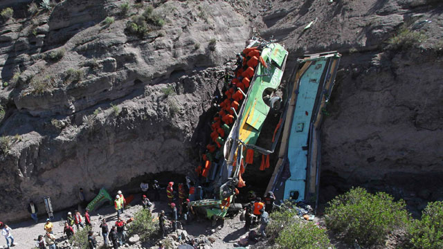 Aftermath of fatal bus crash in Peru
