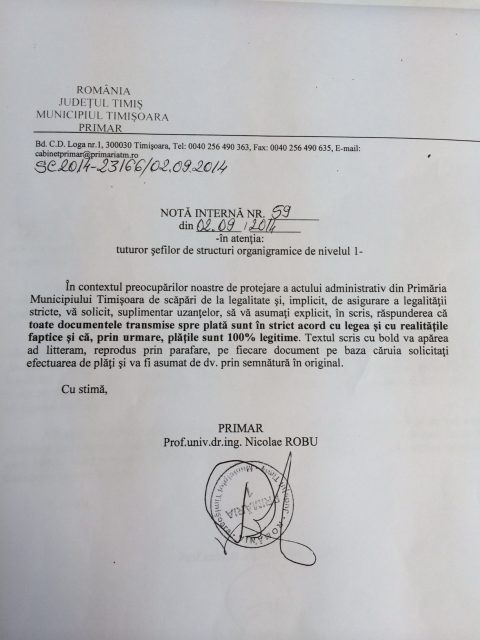 nota interna 59 primar robu