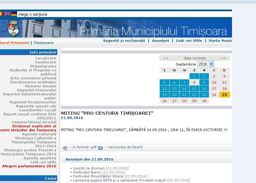 Mitingul "apolitic" pentru centura de Sud a fost promovat pe site-ul Primăriei Timişoara