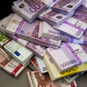 Money seized by German customs agency Zoll during anti-money laundering operation is displayed before agency’s annual statistics news conference in Berlin